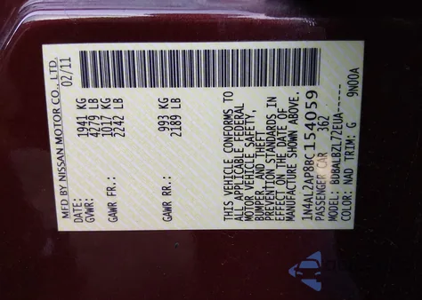 2011 Nissan Altima 2.5 S z USA, uszkodzony, nr VIN 1N4AL2AP8BC154059